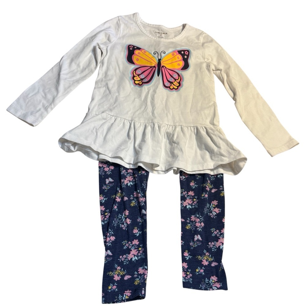 BCBG Girls Outfit Size 4T Girls Pants 2 Tops Butterfly Floral Aqua, White, Navy - Picture 3 of 10